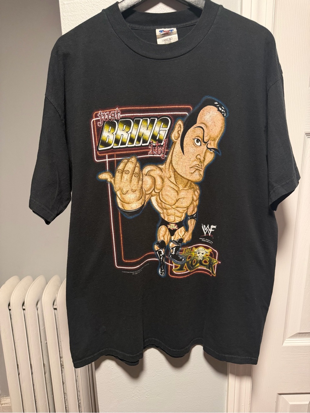 Vintage Y2K 2000 WWF Cartoon The Rock "Just Bring It!" Shirt Size Men’s XL